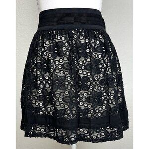 JOE BENBASSET Womens Juniors SMALL Black Lace Nude Lined Flared Full MINI SKIRT